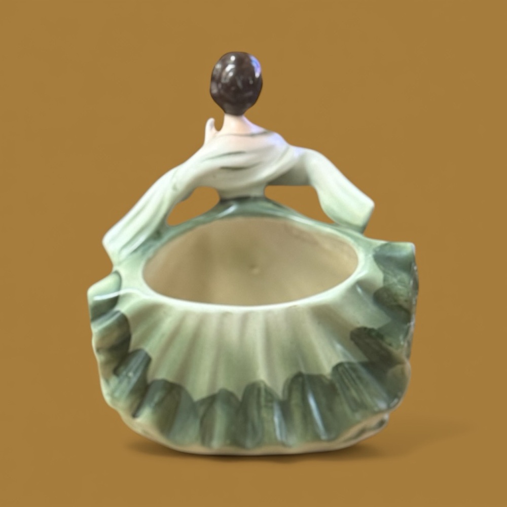Vintage Lefton Dancing Girl Planter Green Floral Mid-Century Decor - Picture 3 of 4